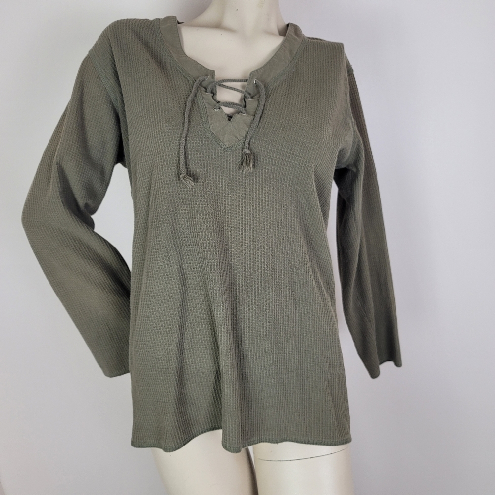 Vintage Abercrombie And Fitch Lace Front Green Thermal Shirt. 100% Cotton